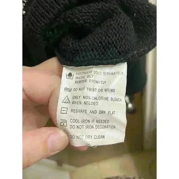 Vintage BP Design Black Beaded Christmas Snow Globe Full Zip Sweater Faux Fur M - Picture 8 of 12